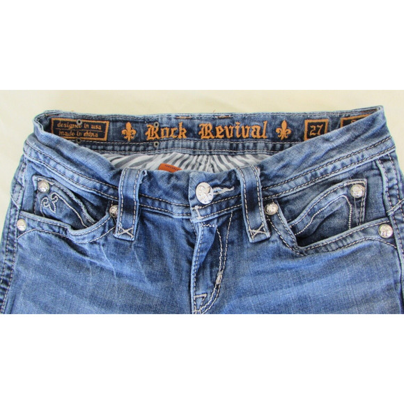 Rock Revival Easy Ankle Sasha Skinny Jeans Womens 27 Low Flap Pocket Bling - Picture 4 of 12